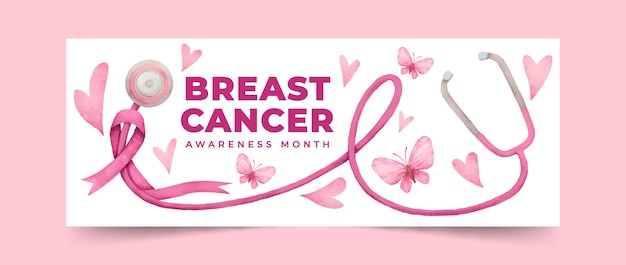 Modèle de couverture de médias sociaux pour le mois de sensibilisation au cancer du sein à l'aquarelle