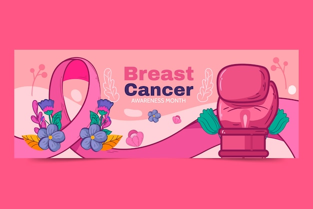 Modèle de couverture de médias sociaux pour le mois de sensibilisation au cancer du sein dessiné à la main
