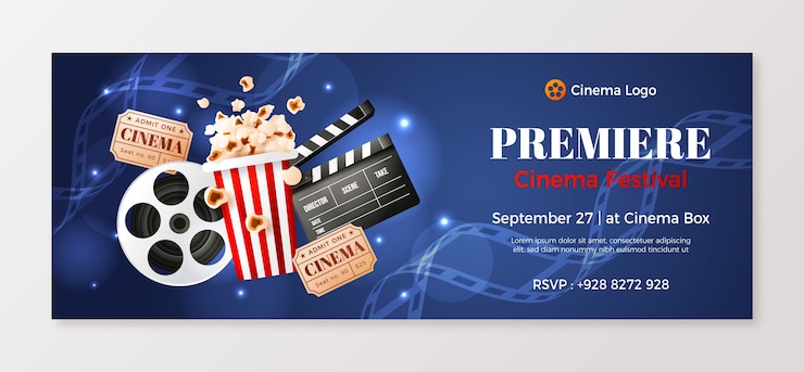 Vecteur gratuit modèle de couverture de médias sociaux réaliste pour la première d'un film