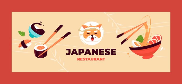 Vecteur gratuit modèle de couverture de médias sociaux de restaurant japonais plat