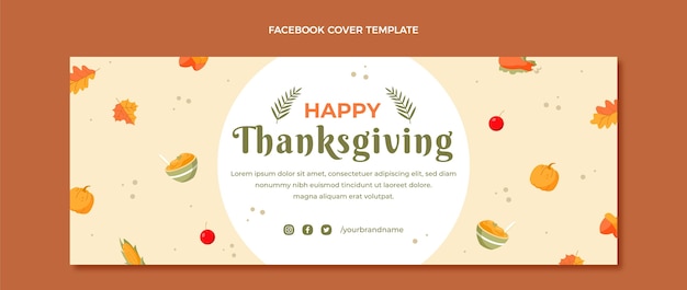 Vecteur gratuit modèle de couverture de médias sociaux de thanksgiving plat dessiné à la main