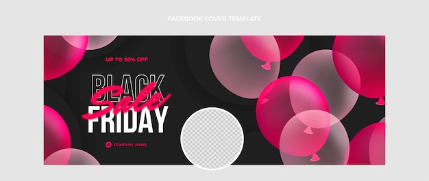 Vecteur gratuit modèle de couverture réaliste des médias sociaux du vendredi noir avec des ballons roses