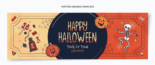 Modèle de couverture twitter halloween dessiné à la main