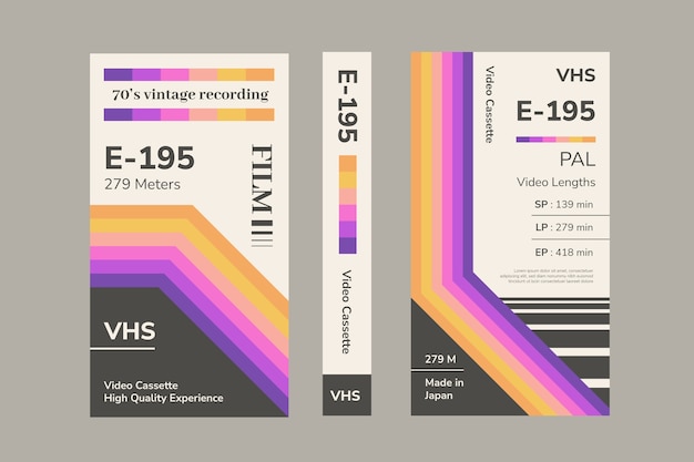 Vecteur gratuit modèle de couverture vhs design plat