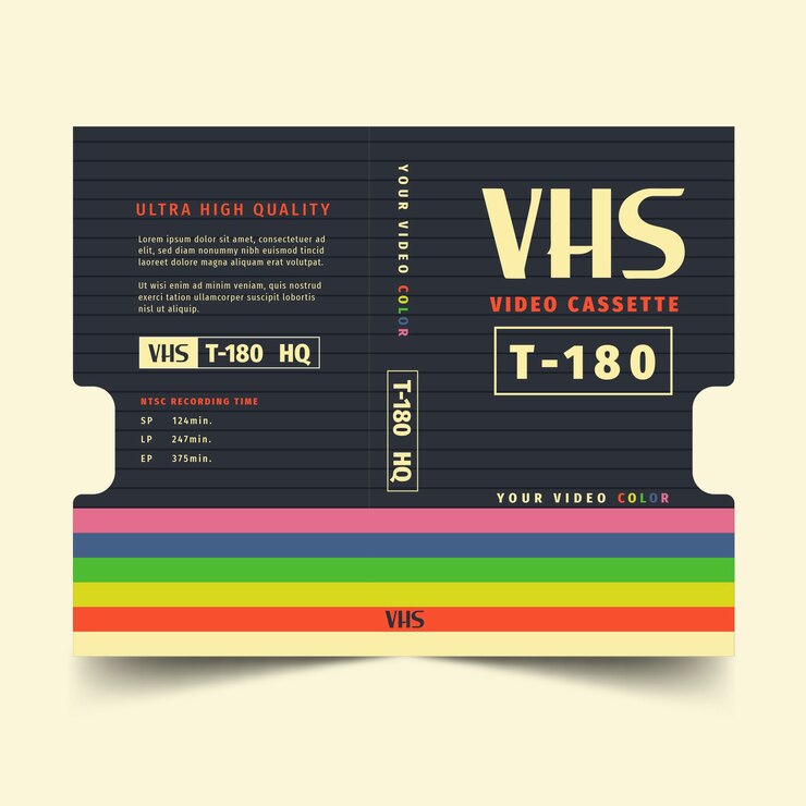 Vecteur gratuit modèle de couverture vhs design plat