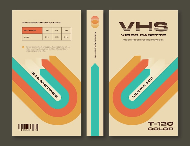 Vecteur gratuit modèle de couverture vhs design plat