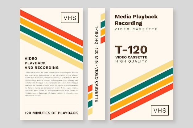 Vecteur gratuit modèle de couverture vhs design plat