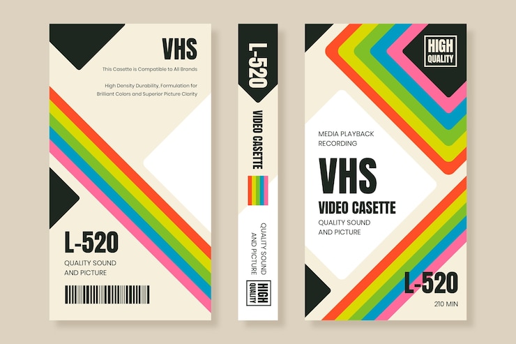 Vecteur gratuit modèle de couverture vhs design plat