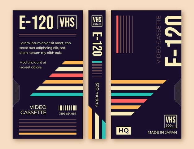 Vecteur gratuit modèle de couverture vhs design plat