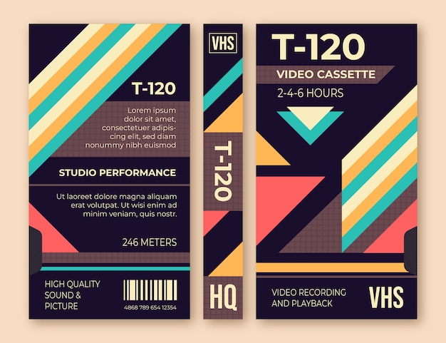 Vecteur gratuit modèle de couverture vhs design plat