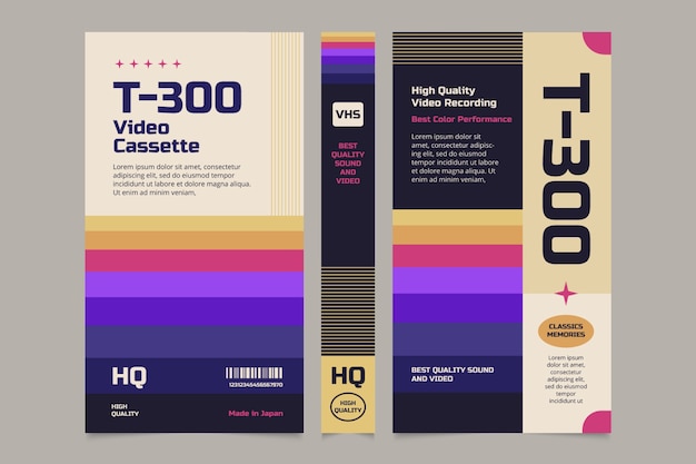 Vecteur gratuit modèle de couverture vhs design plat