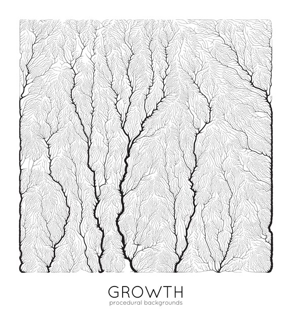 Modèle de croissance de branche générative vectorielle Texture carrée Lichen comme structure organique avec des veines Monocrome carré filet biologique de vaisseaux