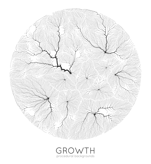 Modèle de croissance de branche générative vectorielle Texture ronde Lichen comme une structure organique avec des veines Monocrome carré filet biologique de vaisseaux