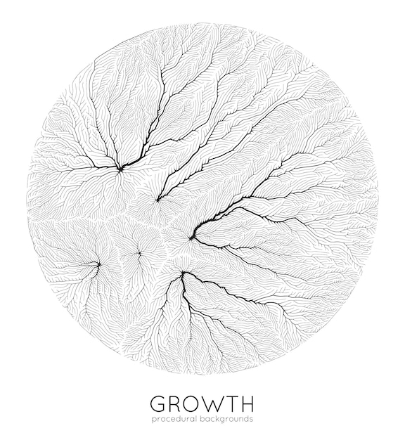 Vecteur gratuit modèle de croissance de branche générative vectorielle texture ronde lichen comme une structure organique avec des veines monocrome carré filet biologique de vaisseaux