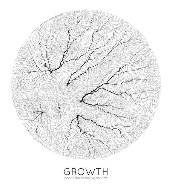 Modèle de croissance de branche générative vectorielle Texture ronde Lichen comme une structure organique avec des veines Monocrome carré filet biologique de vaisseaux