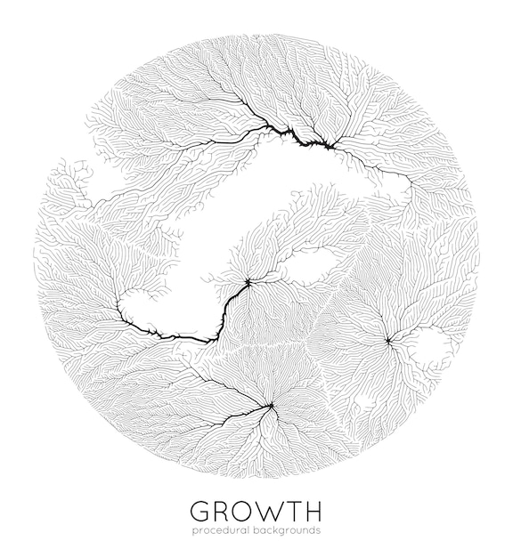 Vecteur gratuit modèle de croissance de branche générative vectorielle texture ronde lichen comme une structure organique avec des veines monocrome carré filet biologique de vaisseaux