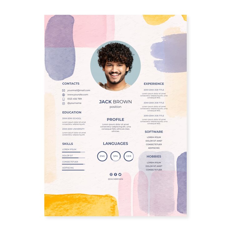 Vecteur gratuit modèle de cv aquarelle