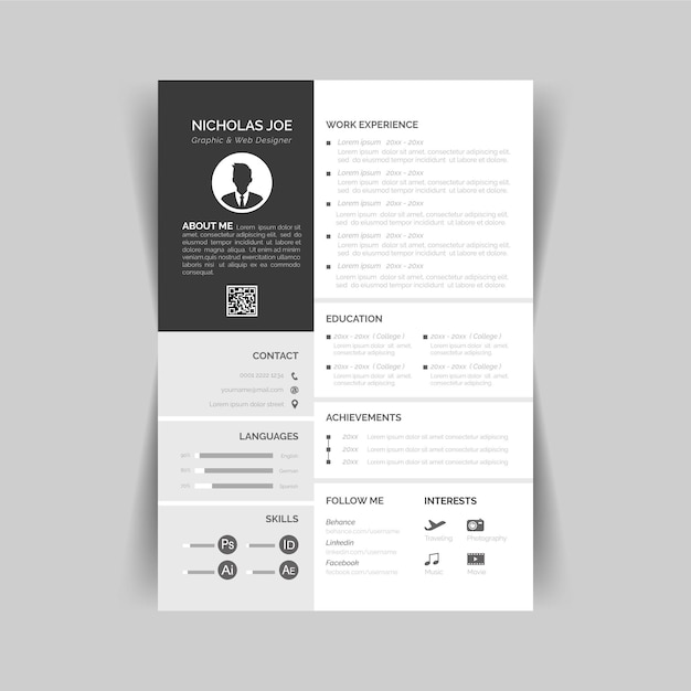 Vecteur gratuit modèle de cv minimaliste
