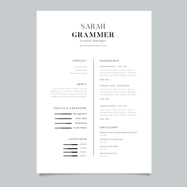 Vecteur gratuit modèle de cv minimaliste