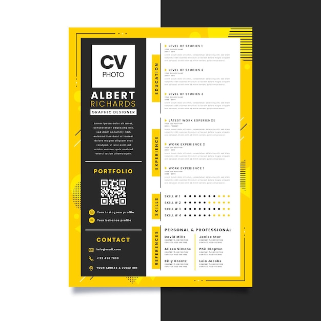 Vecteur gratuit modèle de cv moderne avec des éléments minimalistes