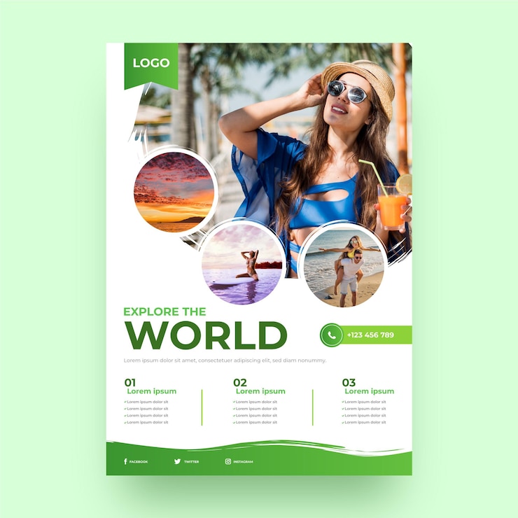 Vecteur gratuit modèle de dépliant de voyage en gradient