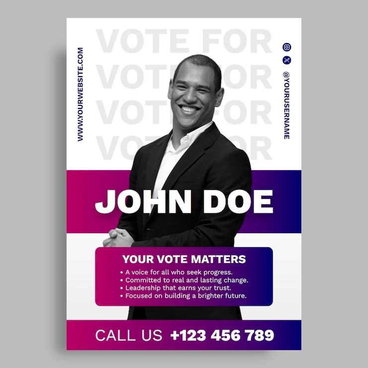 Vecteur gratuit modèle de dessin d'affiche électorale de vote
