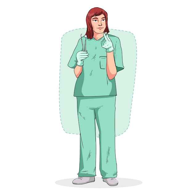 Modèle de dessin animé de dentiste dessiné à la main