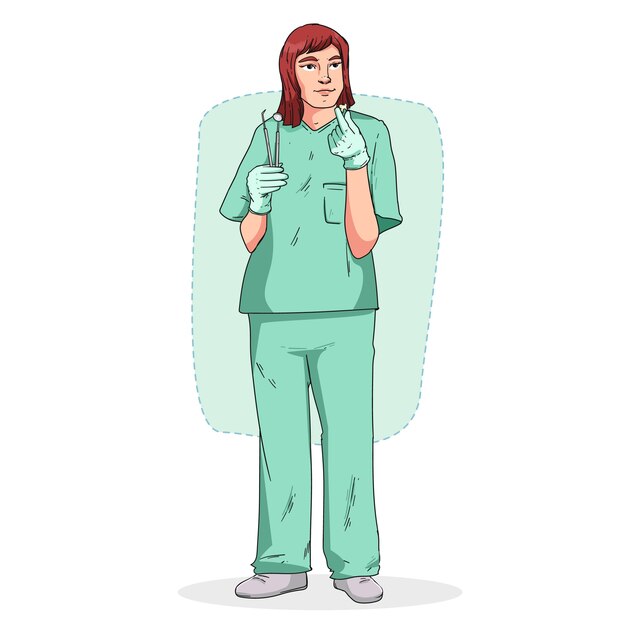 Modèle de dessin animé de dentiste dessiné à la main