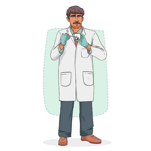 Modèle de dessin animé de dentiste dessiné à la main