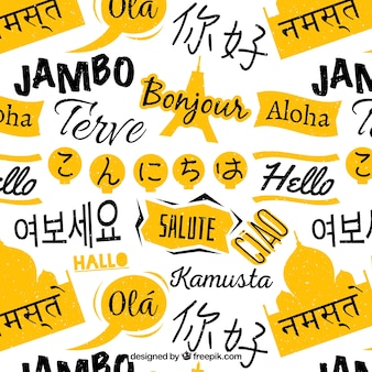 Modèle dessiné à la main avec bonjour mot dans différentes langues