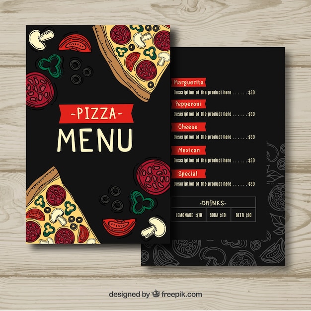 Vecteur gratuit modèle dessiné à la main pour le menu de pizza