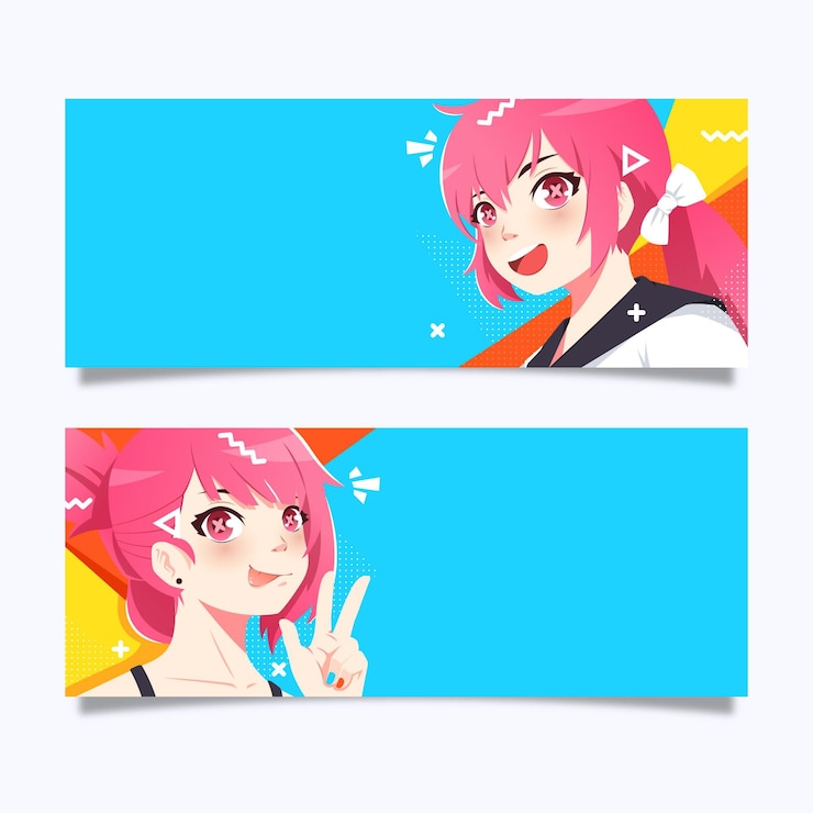 Vecteur gratuit modèle détaillé de bannières d'anime