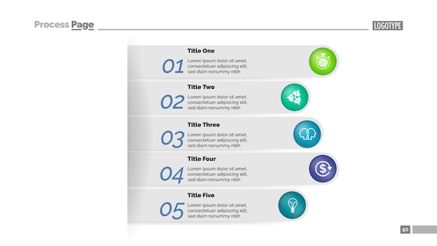 Modèle De Diagramme De Processus D'approche Commerciale En Cinq étapes. Visualisation Des Données D'entreprise