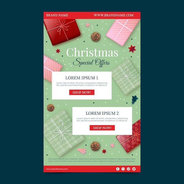 Modèle D'e-mail De Noël Réaliste  Vecteur Gratuite