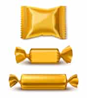 Vecteur gratuit modèle d'emballage de bonbons au chocolat en or