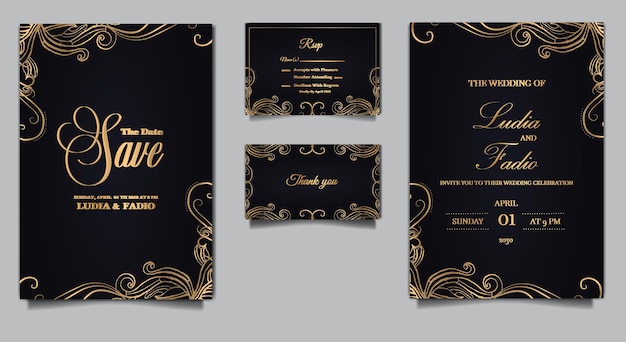 Vecteur gratuit modèle d'un ensemble de cartes d'invitation de mariage de luxe