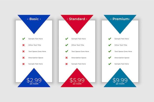 Modèle D'entreprise De Comparaison De Tableau De Prix à Plat