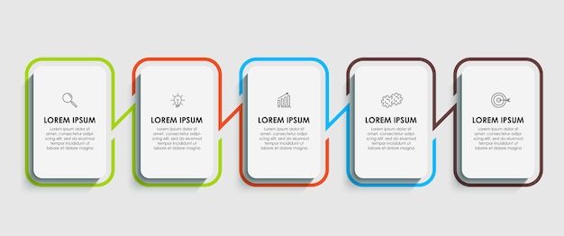 Modèle d'entreprise de conception d'infographie avec des icônes et 5 cinq options ou étapes