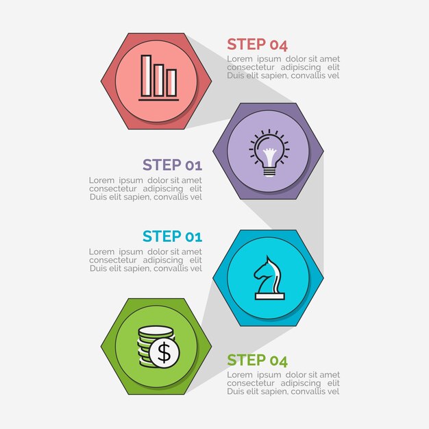 Vecteur gratuit modèle d'étapes infographiques plat