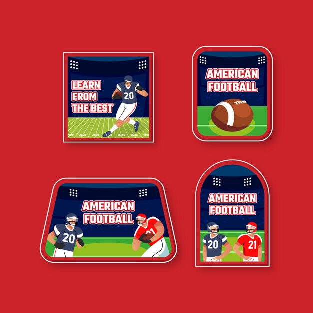 Modèle d'étiquettes de football américain design plat