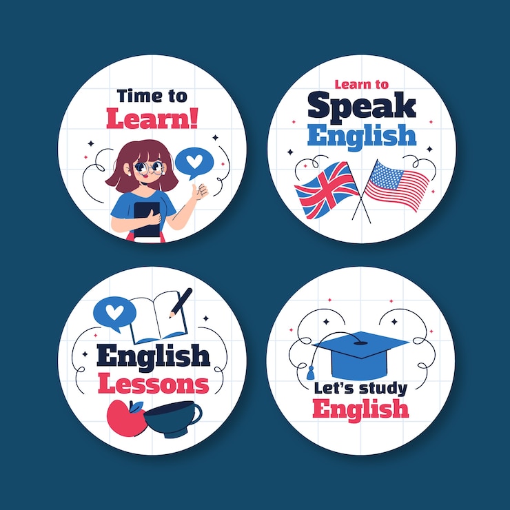 Vecteur gratuit modèle d'étiquettes de leçons d'anglais