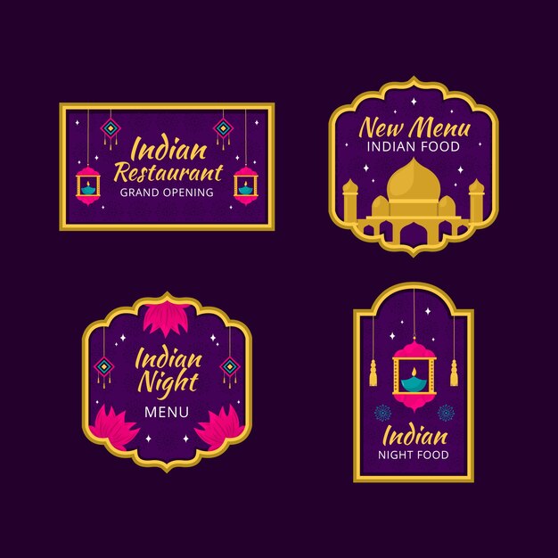 Vecteur gratuit modèle d'étiquettes de restaurant indien design plat