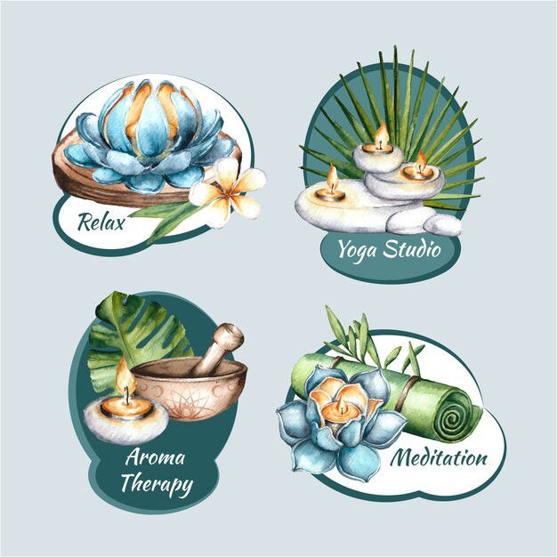 Modèle d'étiquettes de retraite de yoga aquarelle