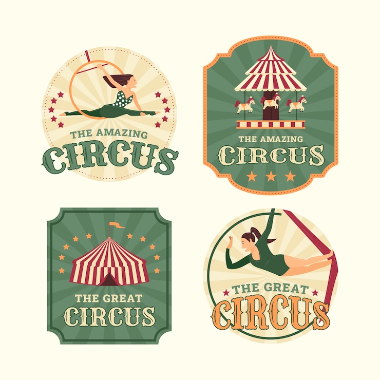 Vecteur gratuit modèle d'étiquettes de spectacle de cirque design plat