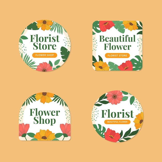 Vecteur gratuit modèle d'étiquettes de travail de fleuriste dessinés à la main