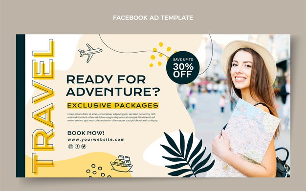 Modèle facebook d'aventure de voyage de style plat