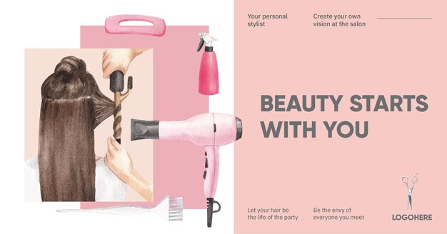 Vecteur gratuit modèle facebook avec concept de beauté des cheveux de salonstyle aquarellexa