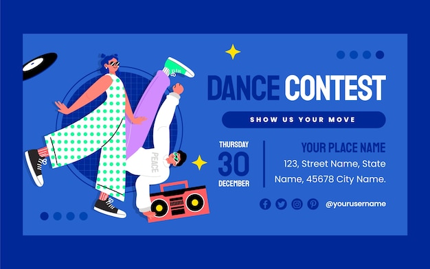 Vecteur gratuit modèle facebook d'école de danse design plat