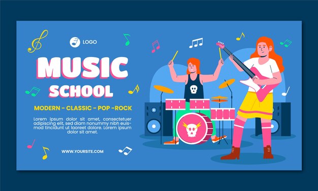 Vecteur gratuit modèle facebook d'école de musique dessiné à la main