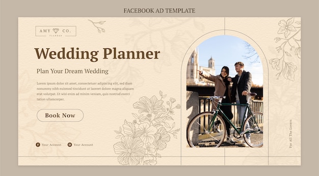 Vecteur gratuit modèle facebook de planificateur de mariage design plat